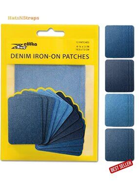 Iron-on Denim Repair Patches, 100% Cotton, Strongest Glue, 12 Pieces